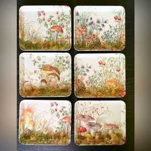 Vintage Mebel Italy Appetizer Trays - Wildflowers & Mushrooms - (Set of 6)